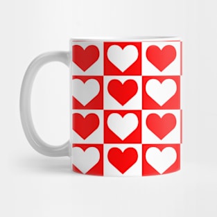 Checkboard Hearts Pattern - Red and White Mug